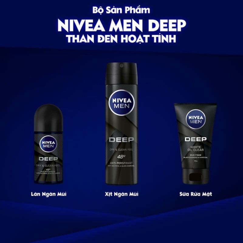 XỊT NIVEA NAM THAN HOẠT TÍNH 150ML