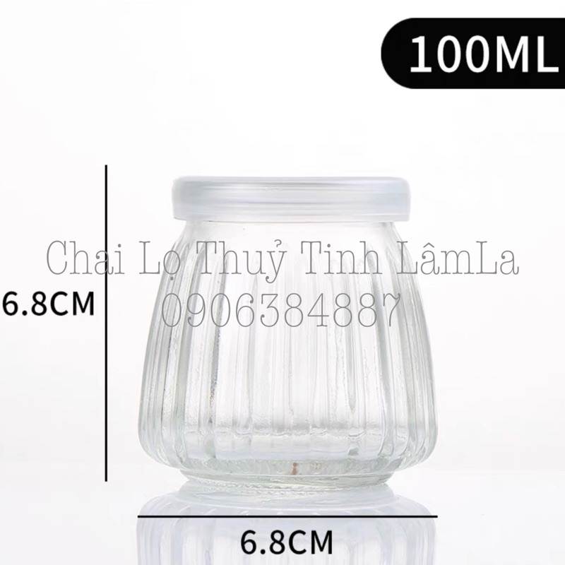 Hũ Thuỷ Tinh Sữa Chua Sọc Nắp Nhựa 100ml | 1lốc / 12hũ