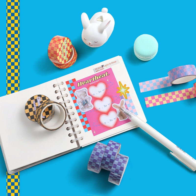 Peach 1Pcs Clashing plaid material tape sticker Diary Scarpbooking DIY Decoration Washi Tape