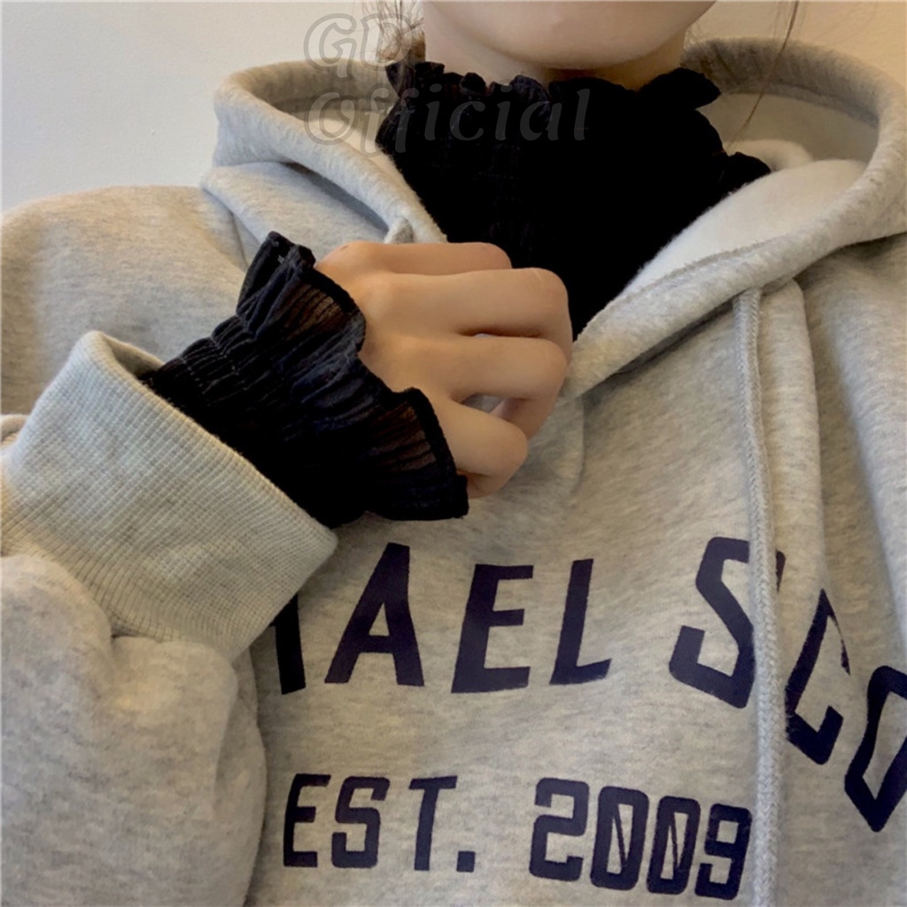 AT1|Áo sơ mi voan cổ cao lọ đứng mặc bên trong áo len tay bèo phồng thun dài ren trắng đen nâu GD Official | BigBuy360 - bigbuy360.vn