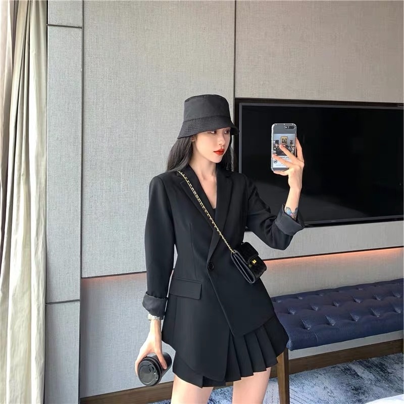 Ảnh thật 3 hình cuối-2W103.Set áo blazer xuân hè kèm chân váy xếp li Hàn Quốc