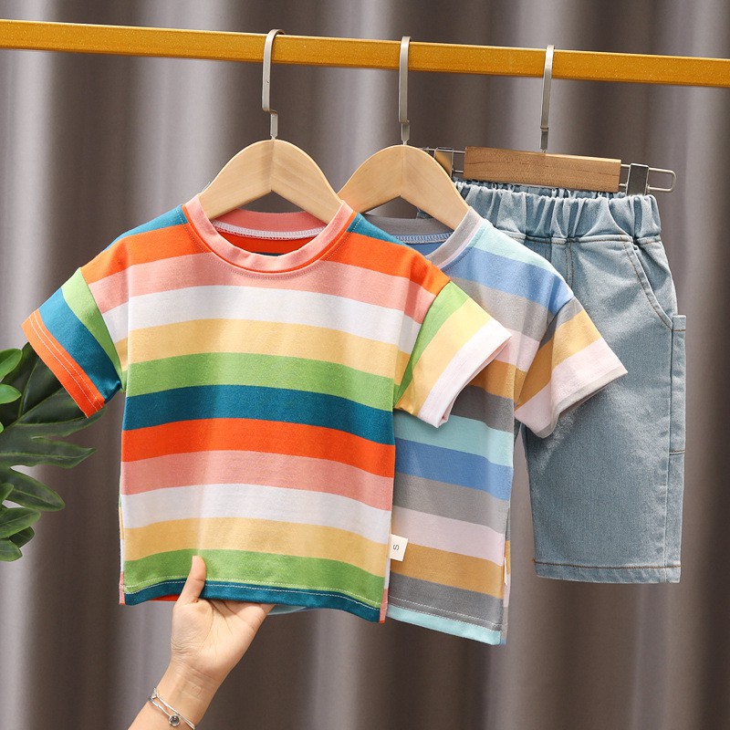 Set áo thun bé trai sọc nhiều màu kèm quần jean cho bé trai size từ 1 - 4 tuổi MINTSCLOSET Mint's Closet - s1161