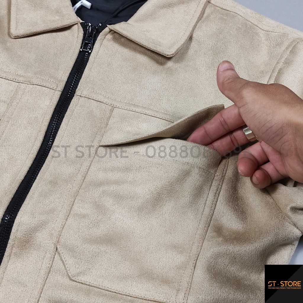 Áo khoác nam da lộn, Áo khoác nam đẹp mẫu khóa kéo trẻ trung mùa thu đông ST STORE