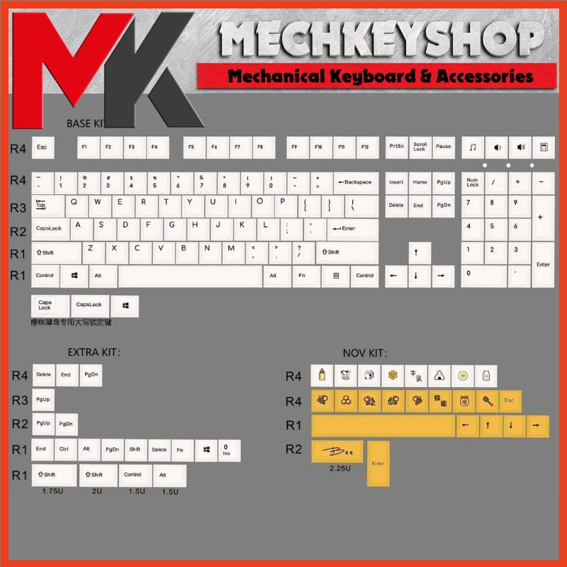 Bộ keycap Honey &amp; Milk Thick PBT Cherry Profile 154 nút dùng cho bàn phím cơ