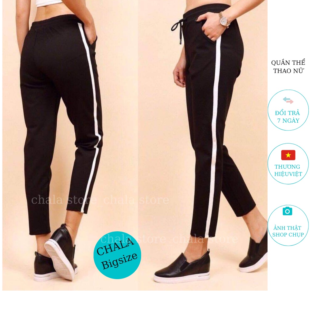 Quần Thể Thao Nữ 1 Sọc Chala, Quần Jogger Umi Lưng Chun Cạp Cao Dáng Baggy