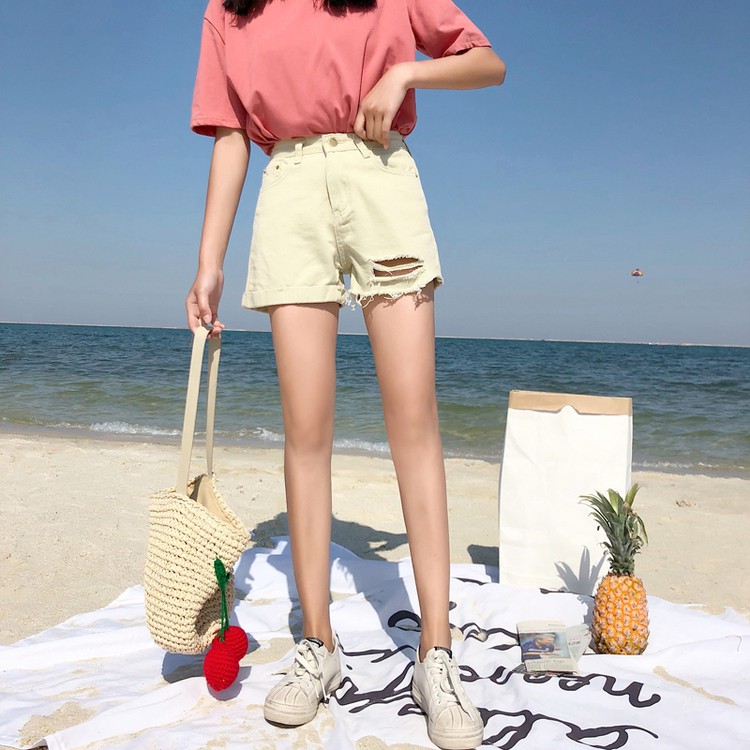 [Hàng có sẵn_Video thật]Quần shorts jean nữ lưng cao Ulzzang Quảng Châu QNJ10
