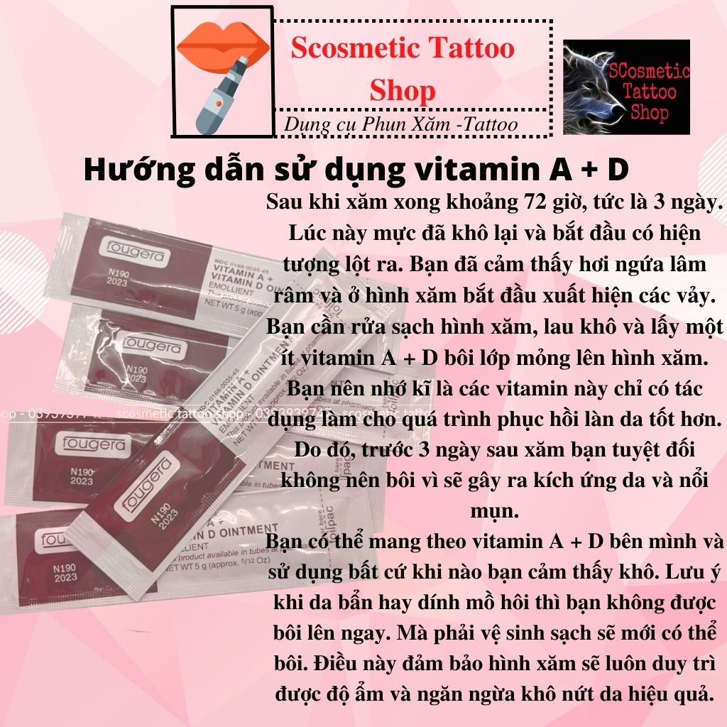 Dưỡng gói Vitamin A, D chuyên dùng sau phun xăm mày,môi