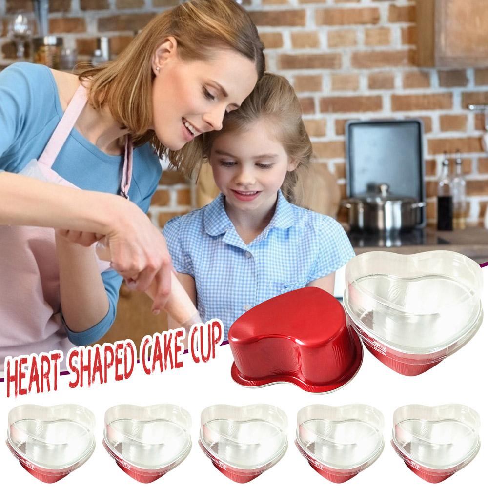 Khuôn Làm Bánh Cupcake Bằng Lá Nhôm Hình Trái Tim Có Nắp Đậy Tiện Dụng
