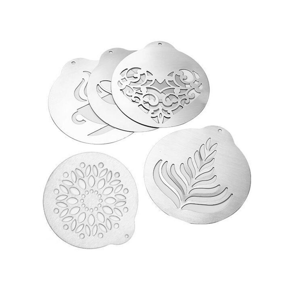 Set 5 Khuôn Rắc Bột Trang Trí Cà Phê Cappuccino Nghệ Thuật Bằng Thép Không Gỉ