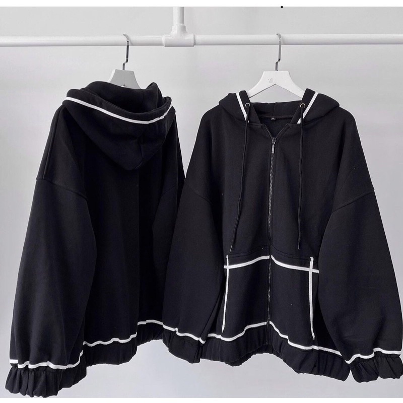 Áo khoác hodie form rộng  vải siêu đẹp có khoá kéo viền trắng vải siêu đẹp