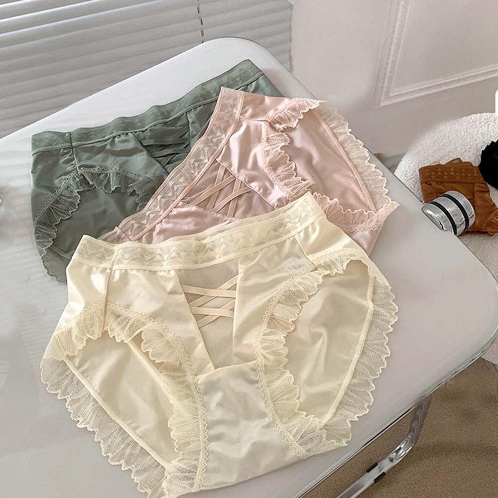 Quần Lót Cotton Phối Ren Mỏng Lưng Vừa Thoải Mái Thoáng Mát Cho Nữ