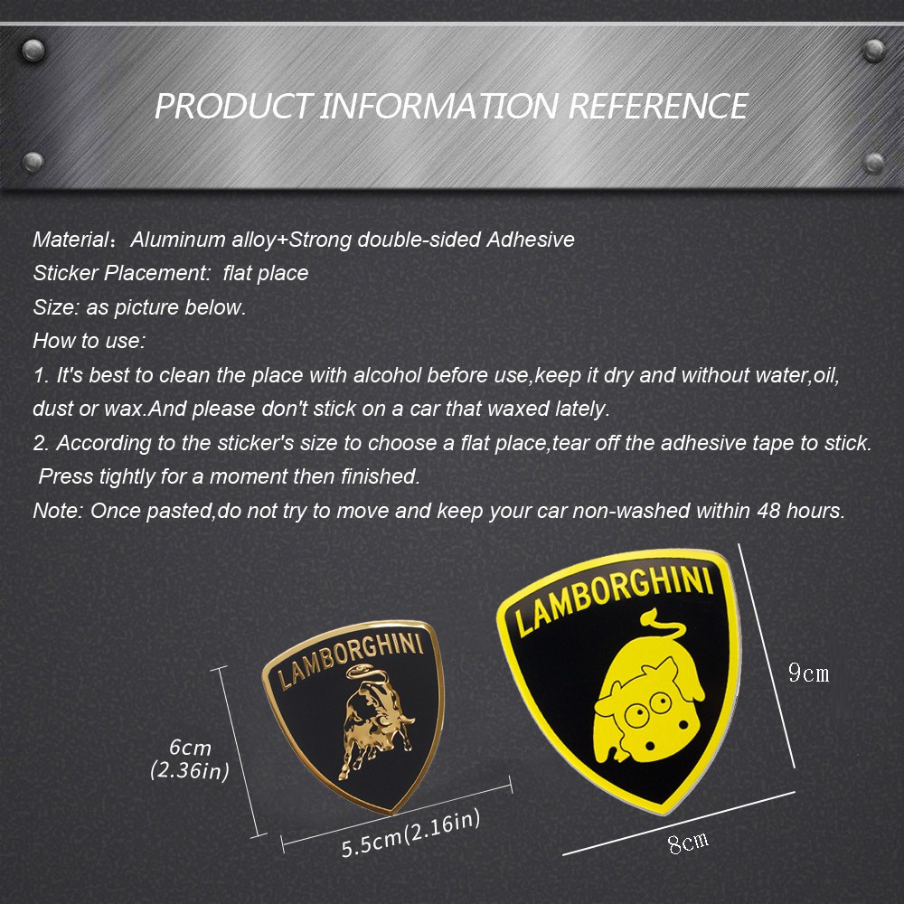 Miếng dán trang trí xe hơi Lamborghini Urus Aventador Reventon bằng hợp kim cao cấp 2 kiểu tùy chọn