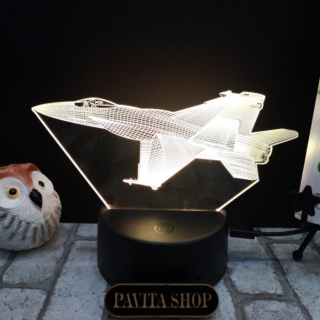 Đèn ngủ led 3d PAVITA hình máy bay phản lực, quà tặng thú vị cho bạn bè, cho bé, đèn để bàn trang trí đẹp