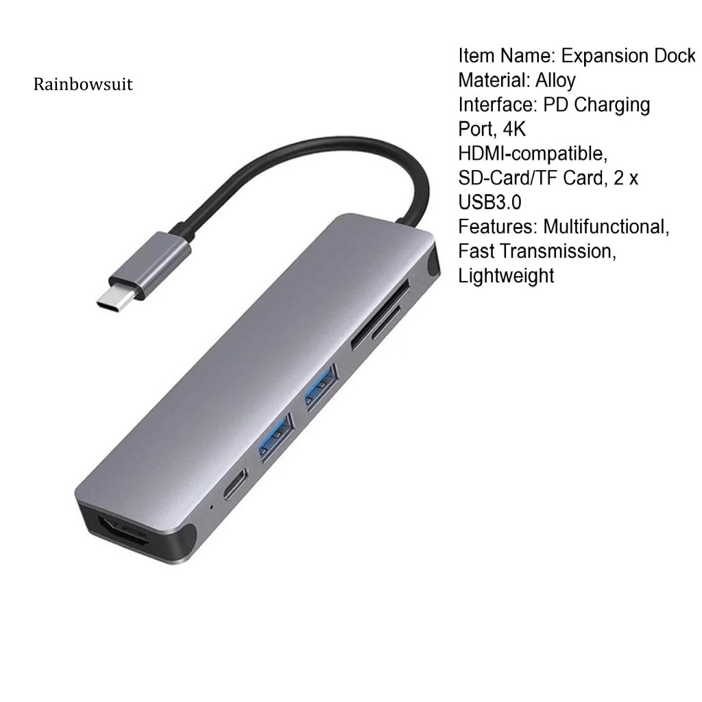Hub Chia Cổng Type-C HDMI 4K USB3.0 6 Trong 1 Tiện Dụng