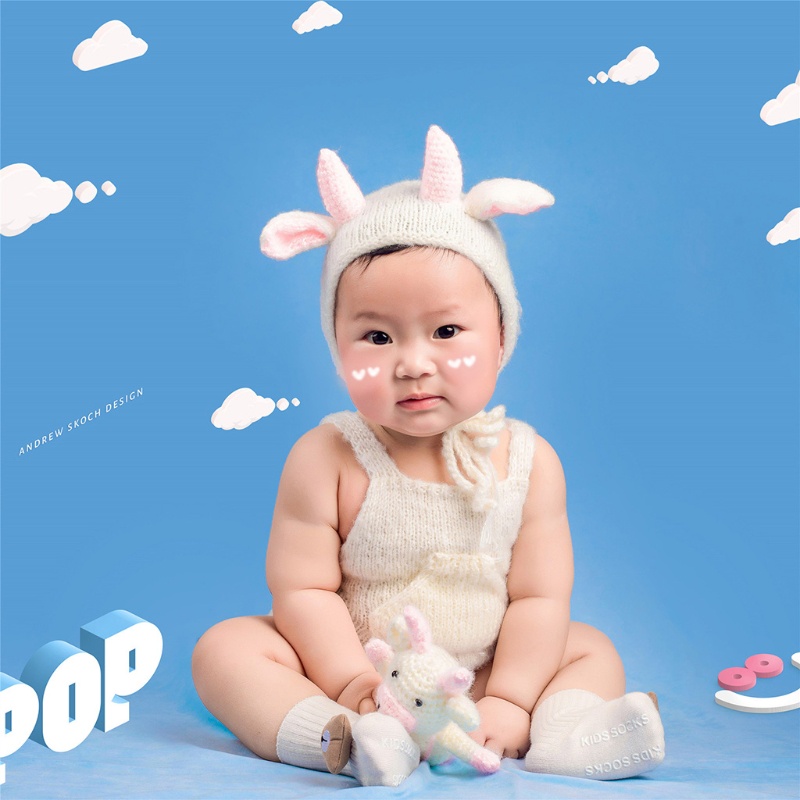 Bộ 3 Món Áo Liền Quần + Mũ Beanie Dệt Kim Ox Không Tay Dùng Chụp Ảnh Cho Bé Sơ Sinh