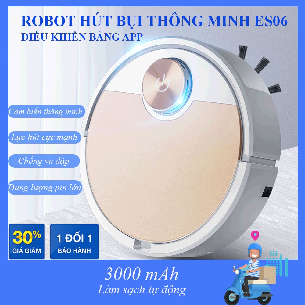 Robot Hút Bụi Lau Nhà, Robot Hút Bụi, Lực Hút Mạnh, Điều Khiển Qua App. BH 1 Đổi 1 Mới Trong 7 Ngày - ES06