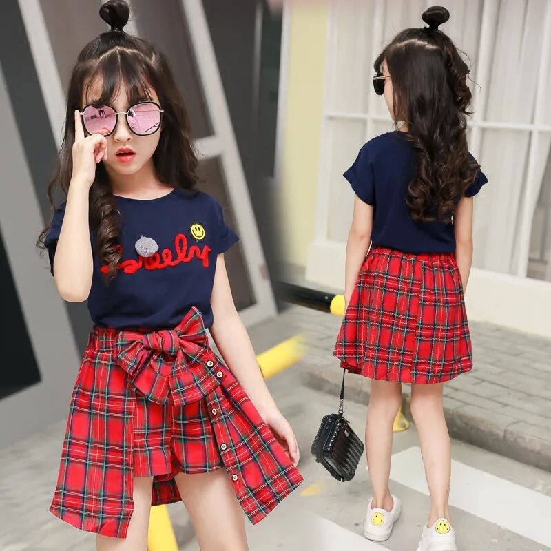 Angugu Children's Fashion 2PCS（Blouses+Skirt） High Quality Korean Skirt for Kids Girl Casual Clothes 3 To 4 To 5 To 6 To 7 To 8 To 9 To 10 To 11 To 12 Year Old Blouses T Shirt for Teens Terno Sale #G6-TZ136