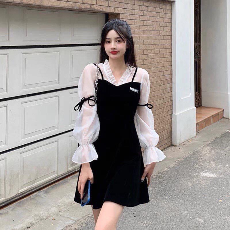 Set Áo Voan + Váy Nhung Tăm Chơi Tết Cực Xinh
