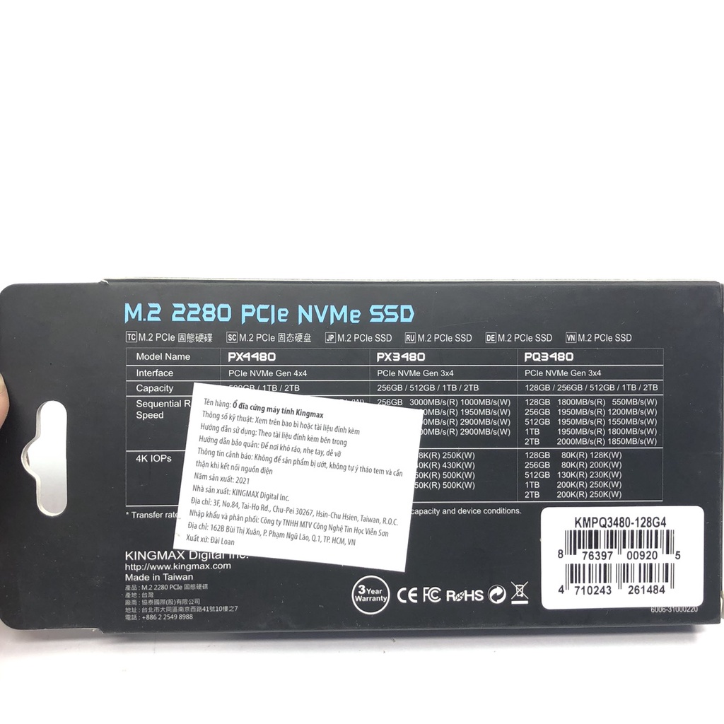 [Mã 1511ELSALE hoàn 7% đơn 300K] Ổ đĩa cứng M2 PCIe Kingmax SSD 128GB PQ3480 | BigBuy360 - bigbuy360.vn