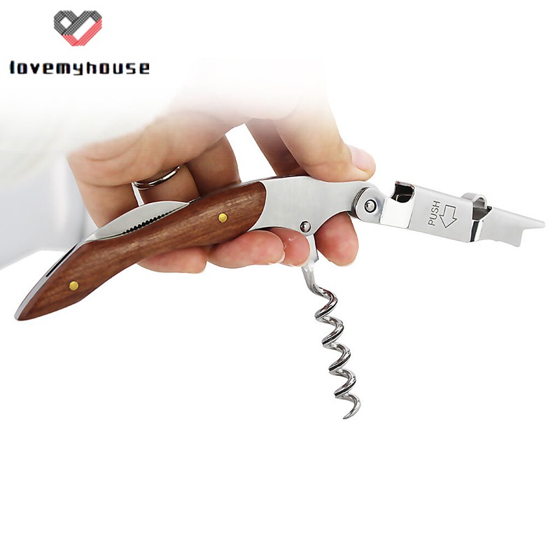☁ி☁ Multifunction Corkscrew Wine Bottle Opener Stainless Steel Rosewood Cutter