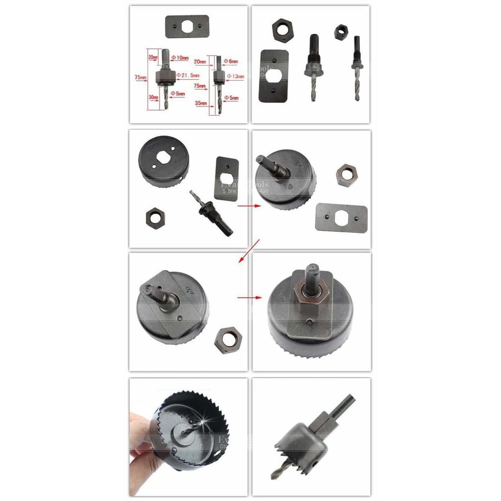 Mũi Khoan Khoét Lỗ Tròn Thạch Cao, gỗ - 13 size vành khoét 19, 22, 25, 28, 32, 38, 44, 54, 64, 76, 89, 102, Ø127mm