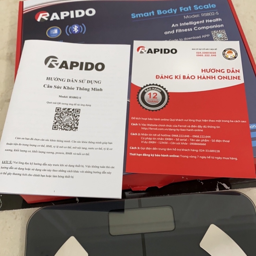 Cân sức khỏe thông minh Rapido RSB02-S (Có bluetooth) Hàng chính hãng bảo hành 12 tháng!