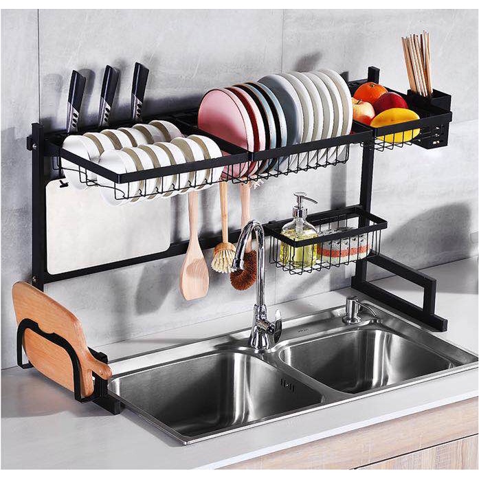 Kệ Để Bát Đĩa Đa Năng Thông Minh - Giá Để Đồ Chén Đĩa Trên Bồn Rửa Bát Thép Carbon Sơn Đen Cao Cấp 2022