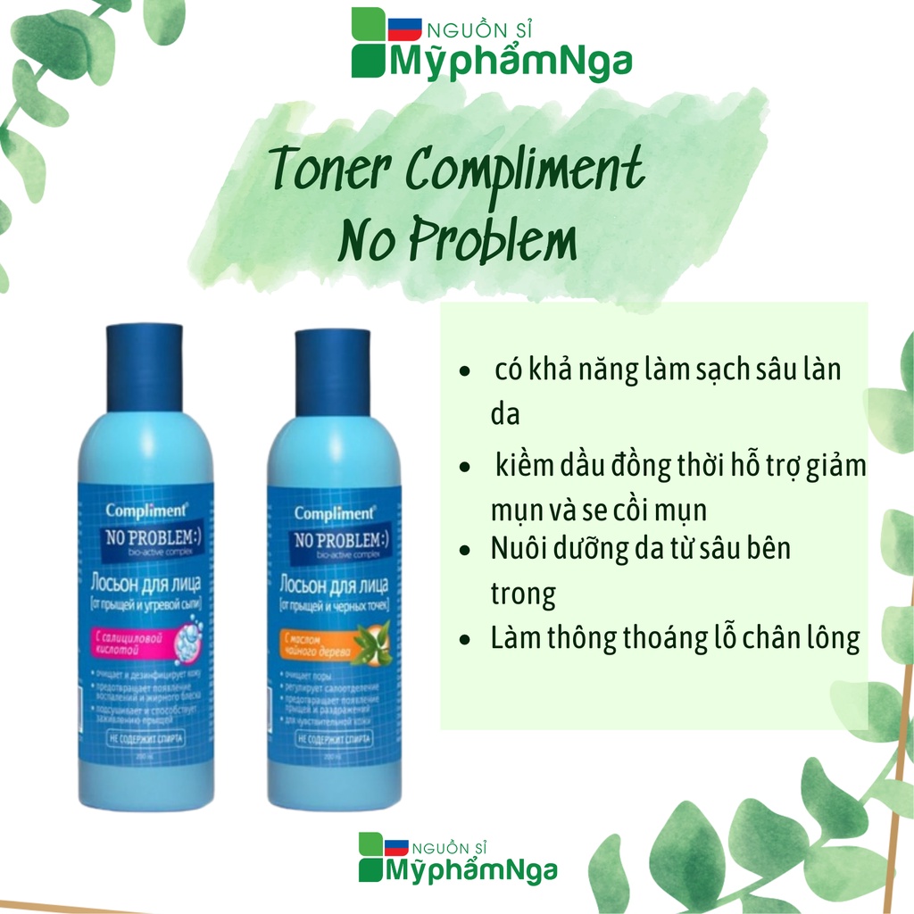 Toner Compliment No Problem làm sạch sâu, kiềm dầu, giảm viêm, giảm mụn - Nước hoa hồng Compliment cho da mụn