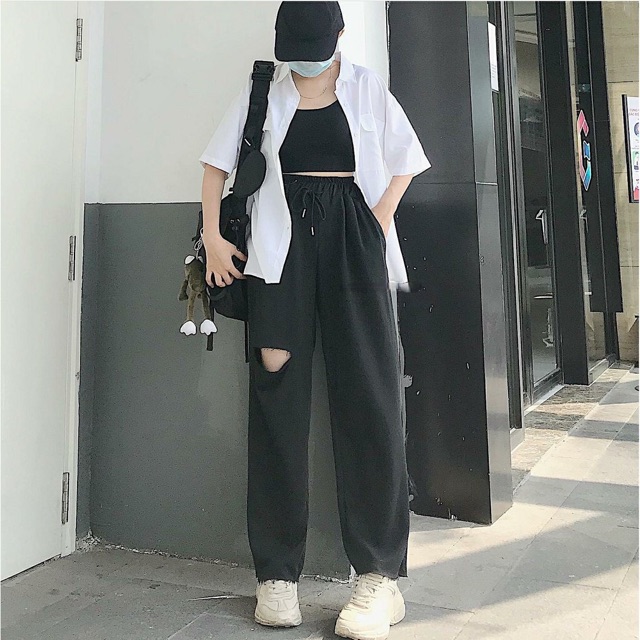 [Culottes] Quần culottes ống rộng nữ rách gối siêu hot trend