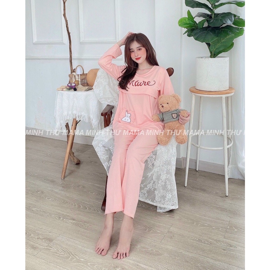 (Big size)Bộ Bầu Mặc Nhà 100% Cotton Mềm Mại lật ngực -Đồ Bầu Sau Sinh Có Mở Cho Bú Và Chun Chỉnh Bụng tiện lợi