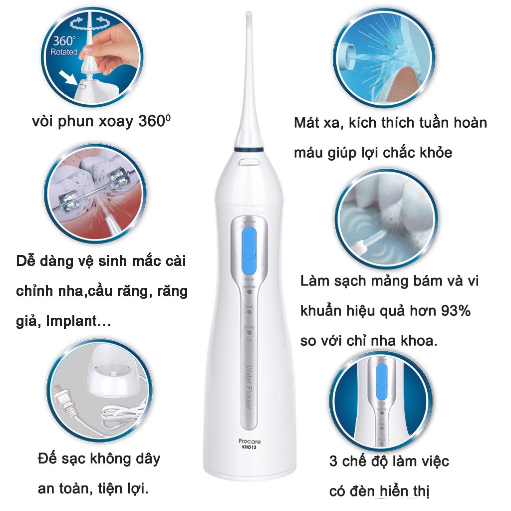 Máy tăm nước procare khd13water flosser - máy tăm nước vệ sinh răng miệng - ảnh sản phẩm 3