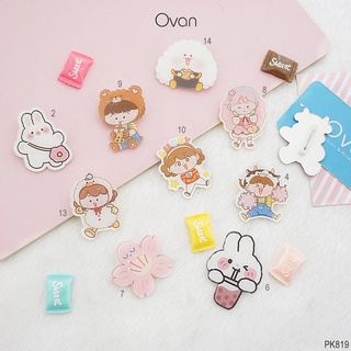 Phụ kiện sticker cài túi balo họa tiết cô gái và thỏ trắng Ovan.vn PK819