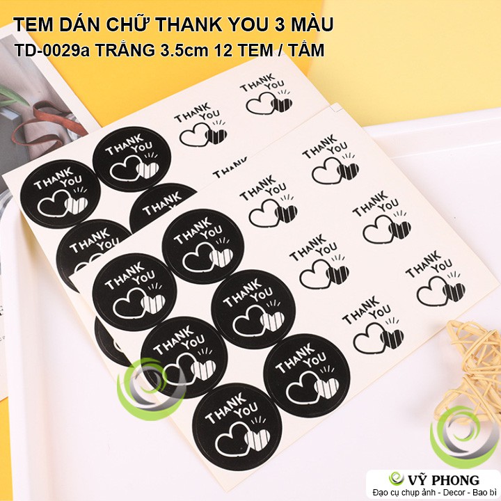 TEM DÁN STICKER CHỮ THANK YOU 3 MÀU NHÃN DÁN TRANG TRÍ HỘP QUÀ BAO BÌ BÁNH KẸO TD-0029
