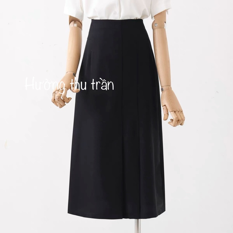 Chân váy chữ a công sở dáng dài, chân váy xếp li cách điệu trẻ trung, li lệch 68cm
