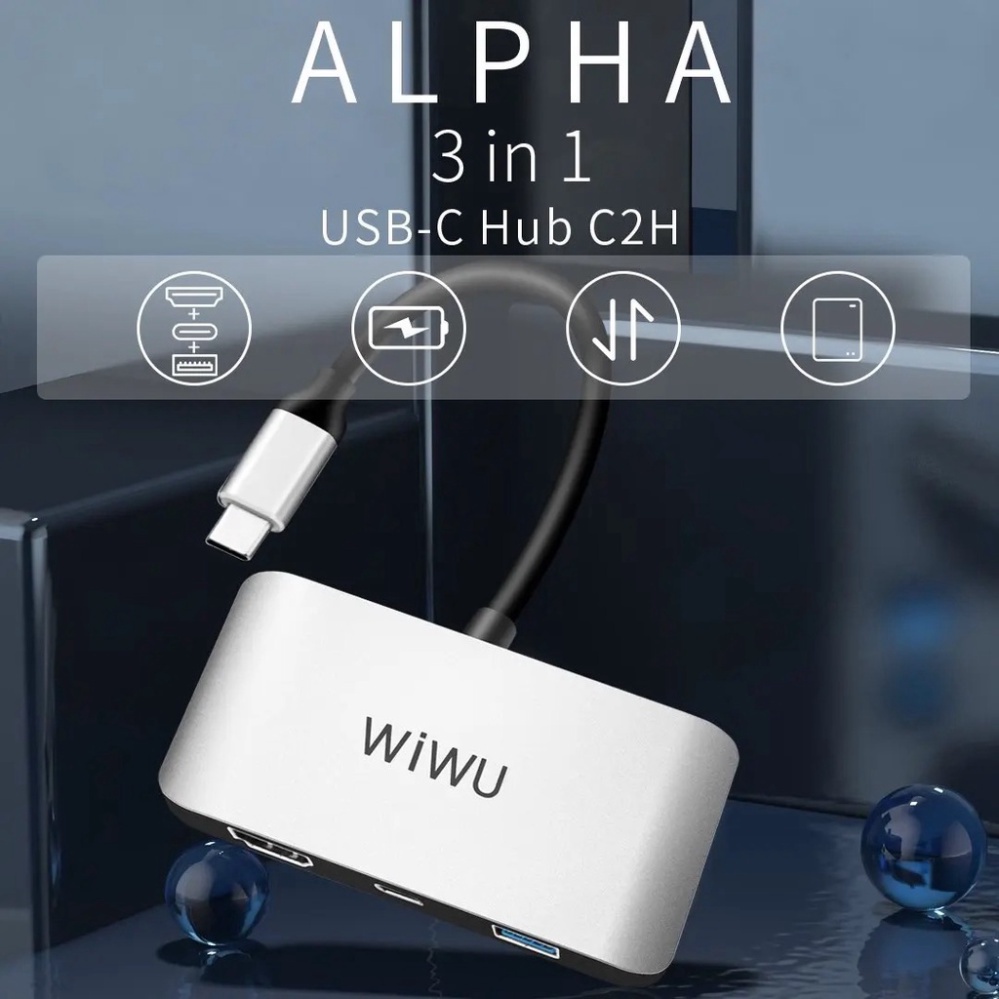 HUB 3 in 1 WIWU Type-C ra HDMI + USB 3. 0 + Type C Cổng chuyển đổi cho Tablet,  Máy tính bảng,  Laptop,  SmartPhone