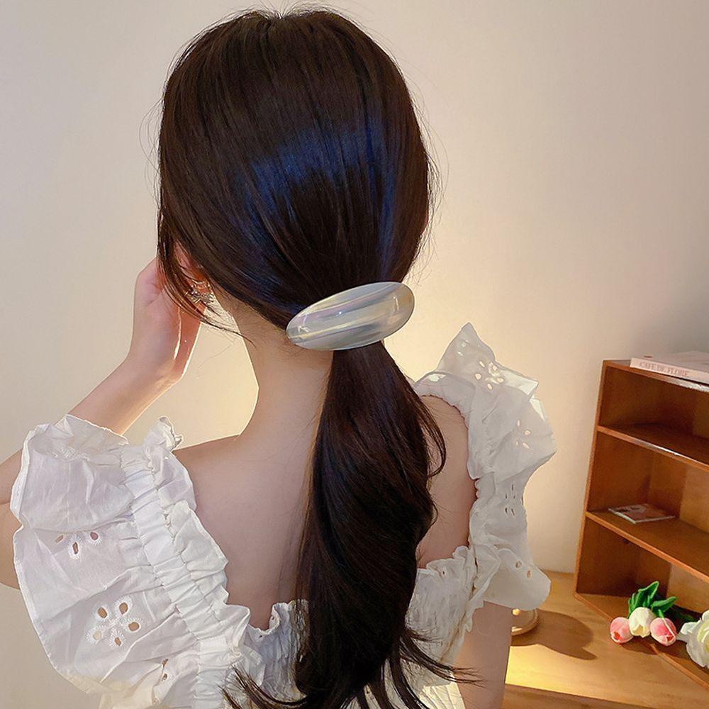 TWINKLE Kẹp Tóc Đuôi Ngựa Hình Oval Họa Tiết Kẻ Sọc Thời Trang Mùa Xuân Ngọt Ngào Cho Nữ