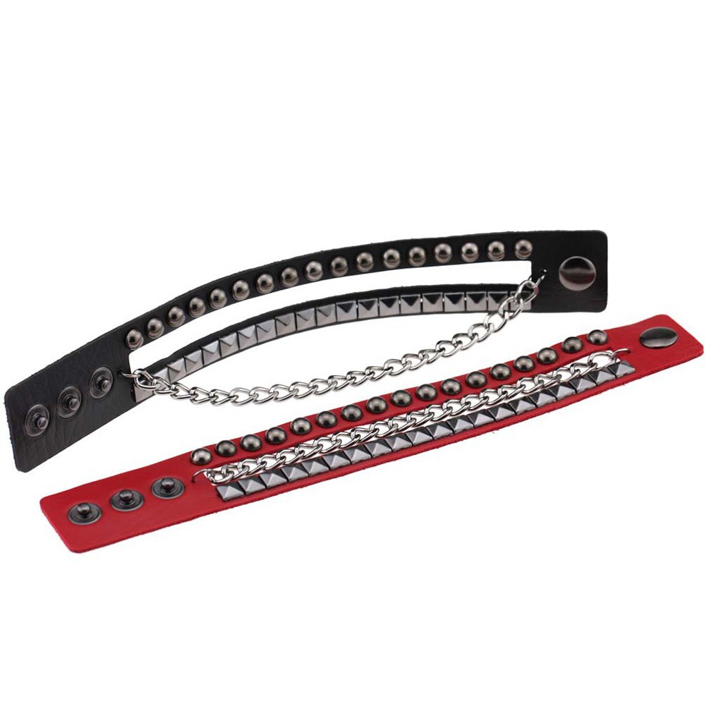 Vòng tay da phối đinh tán phong cách Rock cho nữ