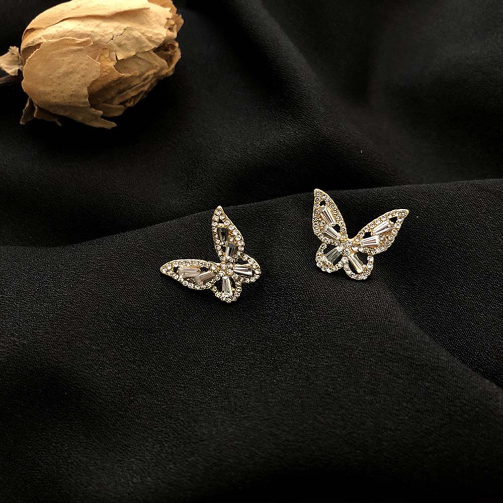 BUTTERFLY Đôi Bông Tai Hình Con Bướm Đính Đá Thời Trang Cho Nữ