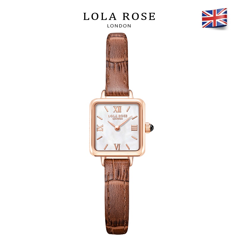 Đồng hồ nữ dây da Lolarose mặt vuông nhỏ cổ điển dây đeo nâu thanh lịch nho nhã LR2230