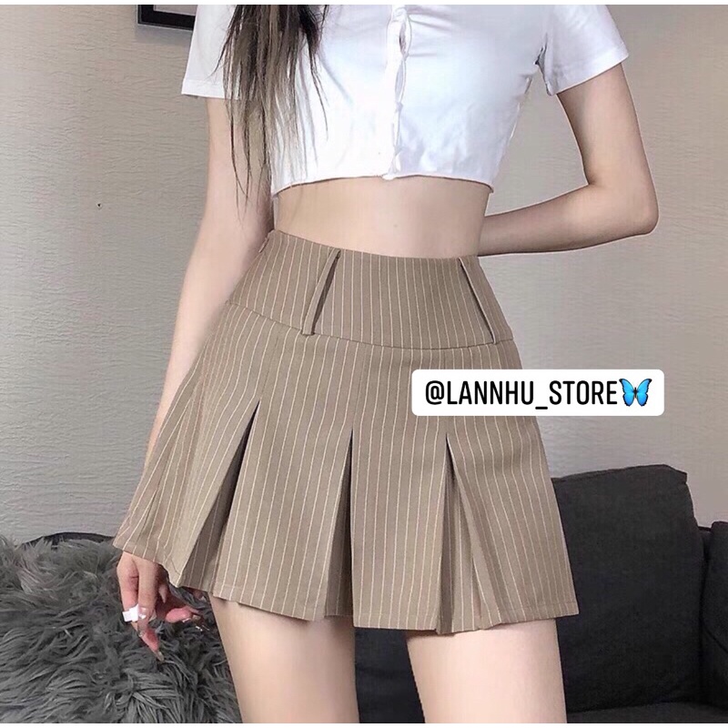 Chân váy tenis xếp li kẻ sọc nhỏ siêu tôn vòng 3🦋