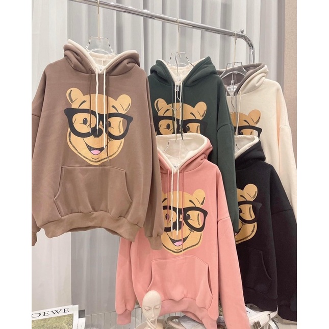 [ Rẻ vô địch ] ÁO HOODIE NỈ HAI MŨ FORM RỘNG TAY BỒNG - GẤU ĐEO KINH