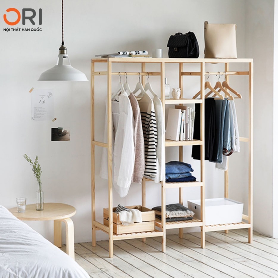 TỦ TREO QUẦN ÁO GỖ LẮP RÁP - TRIPPLE HANGER NATURAL - ORI NỘI THẤT HÀN QUỐC