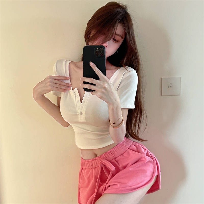 Áo Thun Tay Ngắn Cổ Vuông Màu Sắc Ngọt Ngào Thời Trang Cho Nữ