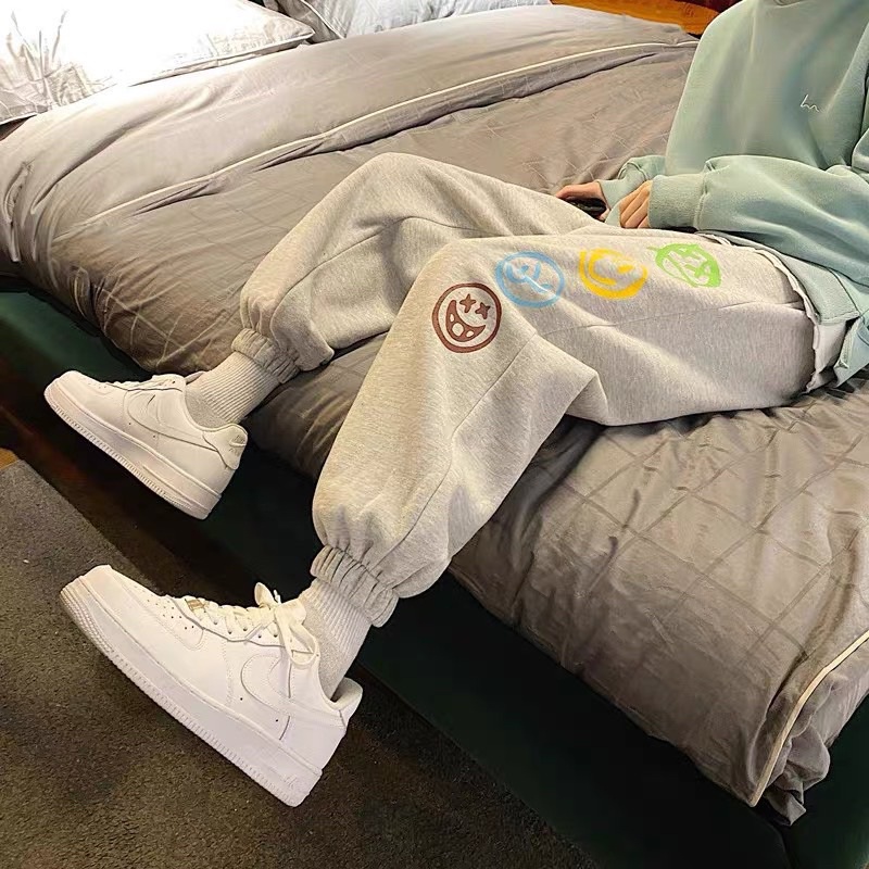 Quần Jogger Thể Thao Unisex Ống Bo Chun Mặt Cười Kèm Video Cận Chất