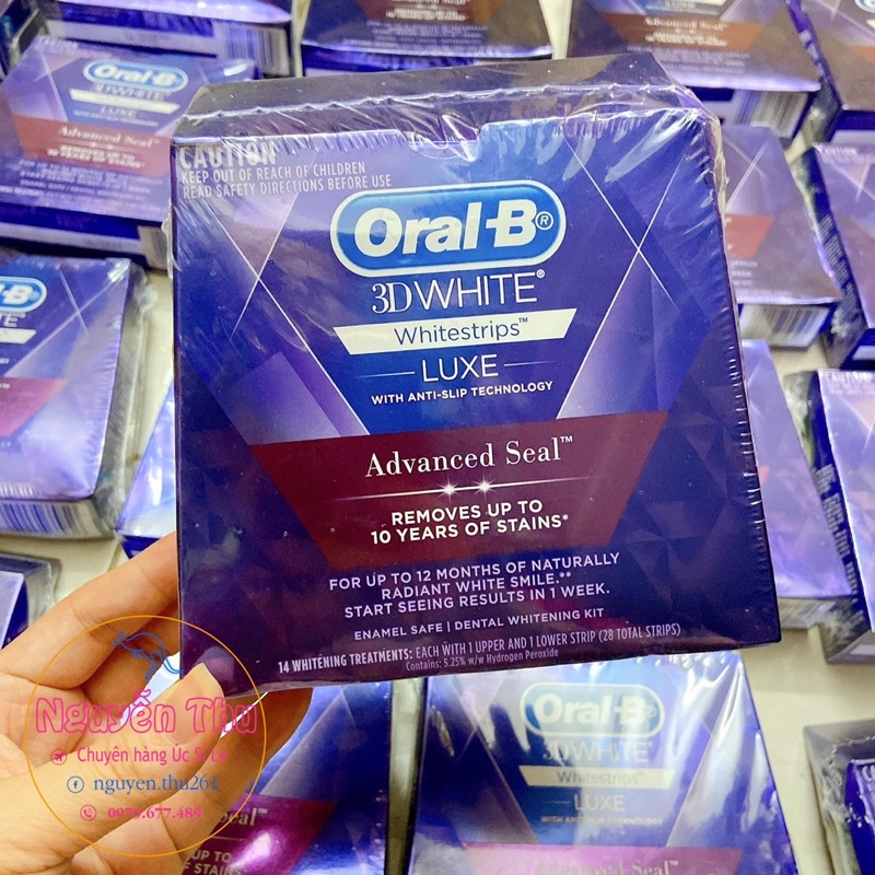 Miếng dán trắng răng oralb úc, oral b 3d white whitestrips 14 treatments 14 ngày, hộp 14 gói, 28 miếng