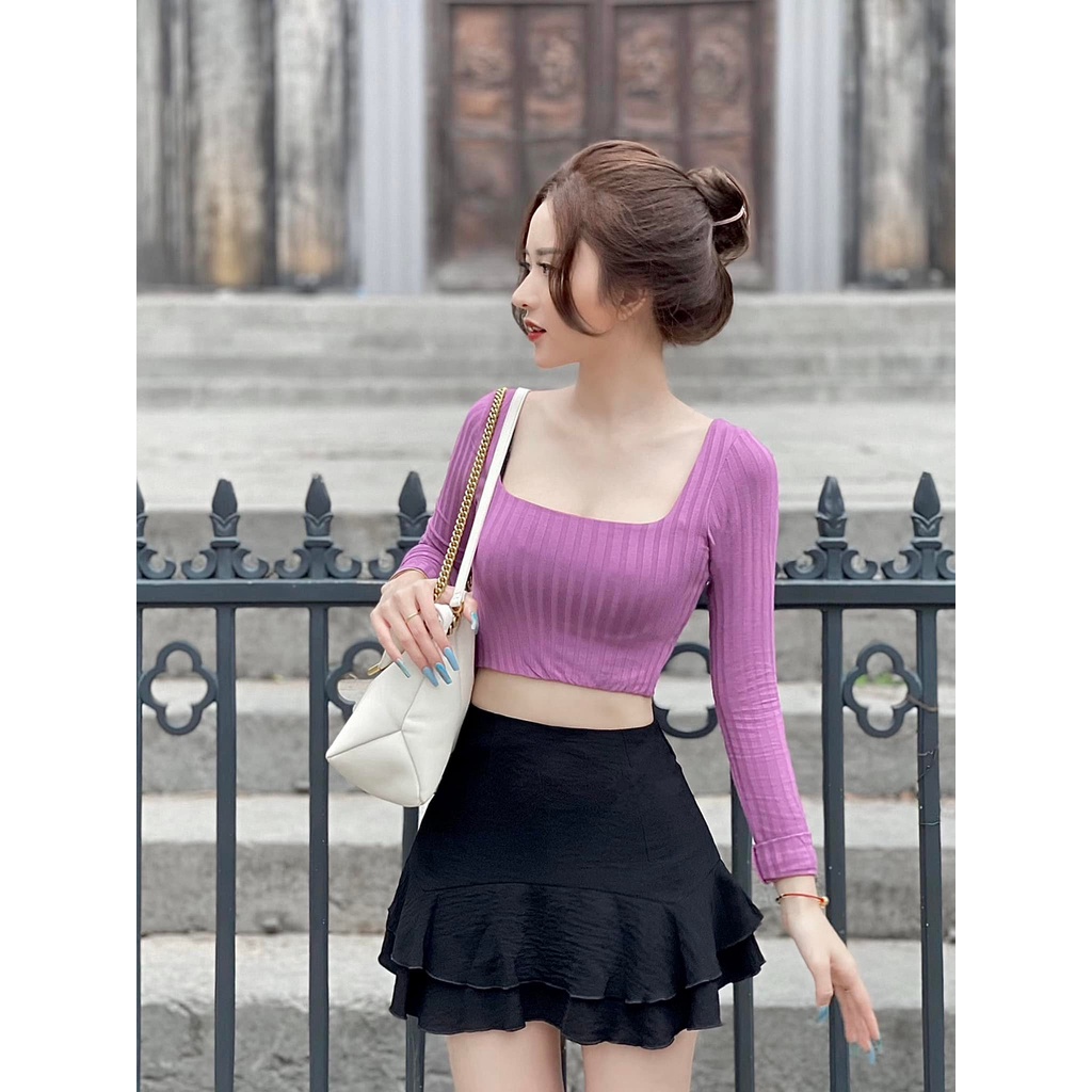 Áo Crop cổ vuông chân váy Luta