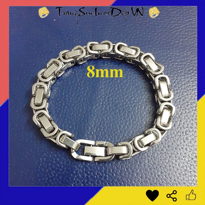 Lắc tay nam inox kiểu xích vuông 8mm khóa bộ sáng đẹp không đen, không gỉ, Thể hiện đẳng cấp phái mạnh