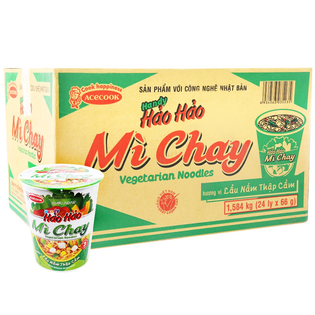 Thùng 24 ly mì chay Handy Hảo Hảo lẩu nấm thập cẩm 66g Acecook