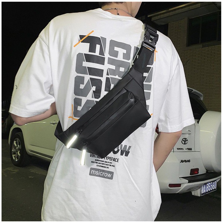 Túi đeo chéo trơn chống nước FREESHIP Túi bao tử da 2 khóa FB nhiều ngăn tiện dụng