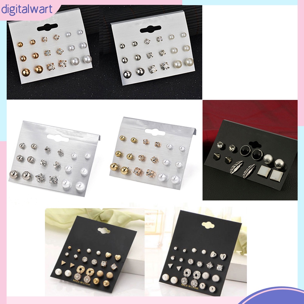 Bộ 6/9/12 đôi bông tai đính ngọc trai nhân tạo thời trang cho nữ